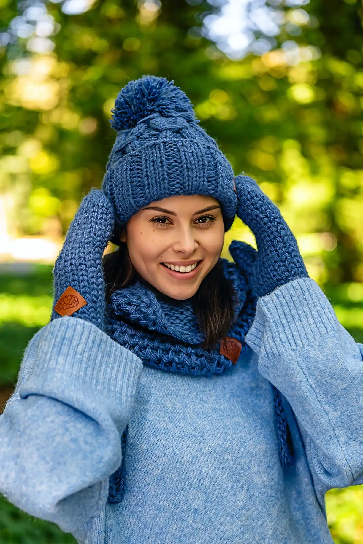 Rękawiczki MERINO "Ciemny niebieski" 50 komplet zimowy damski merino