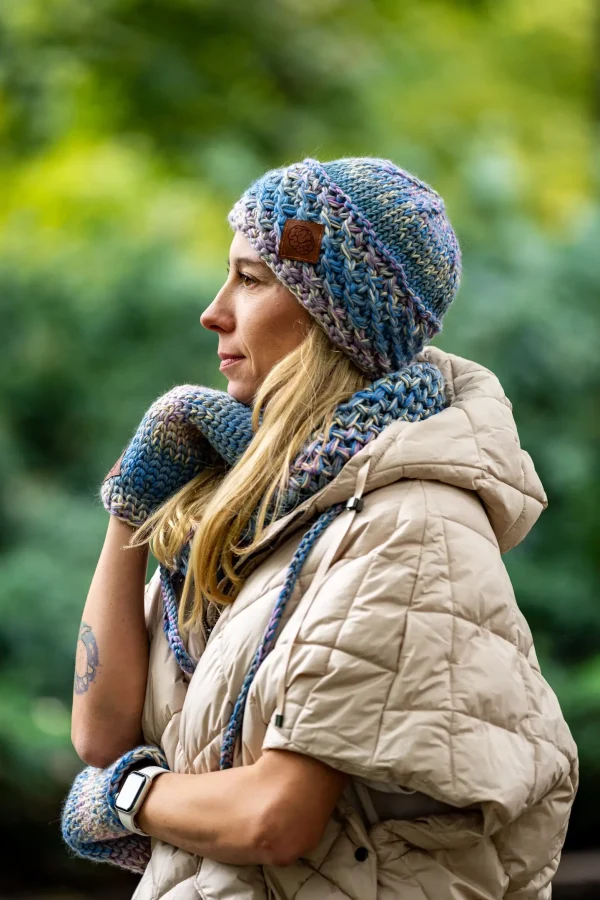 Czapka MERINO 100% Hope "Pastele" + podszewka BAWEŁNA 18 komplet zimowy na prezent
