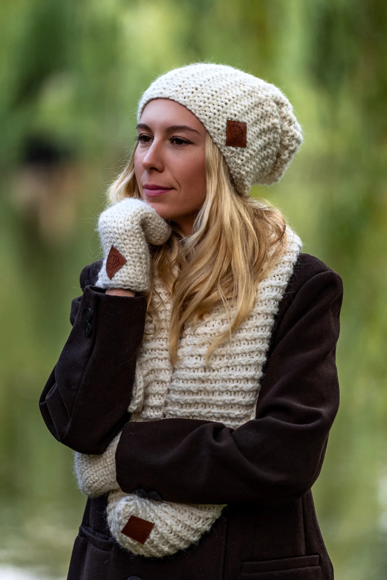 Komin MERINO "Beżowy Ecru" 96 komplet zimowych akcesoriow merino ercu