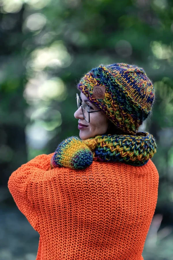 Czapka MERINO 100% Hope "Kolory" + podszewka BAWEŁNA 16 krotka kolorowa czapka merino