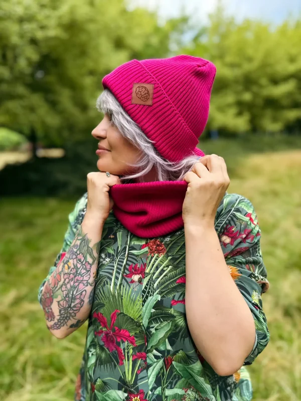 Bawełniany komin "Malina" 13 malinowa beanie 1