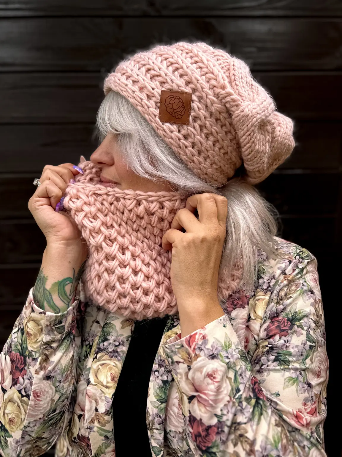 Mały komin wełniany MERINO ,,Jasny różowy" 181 merino welna
