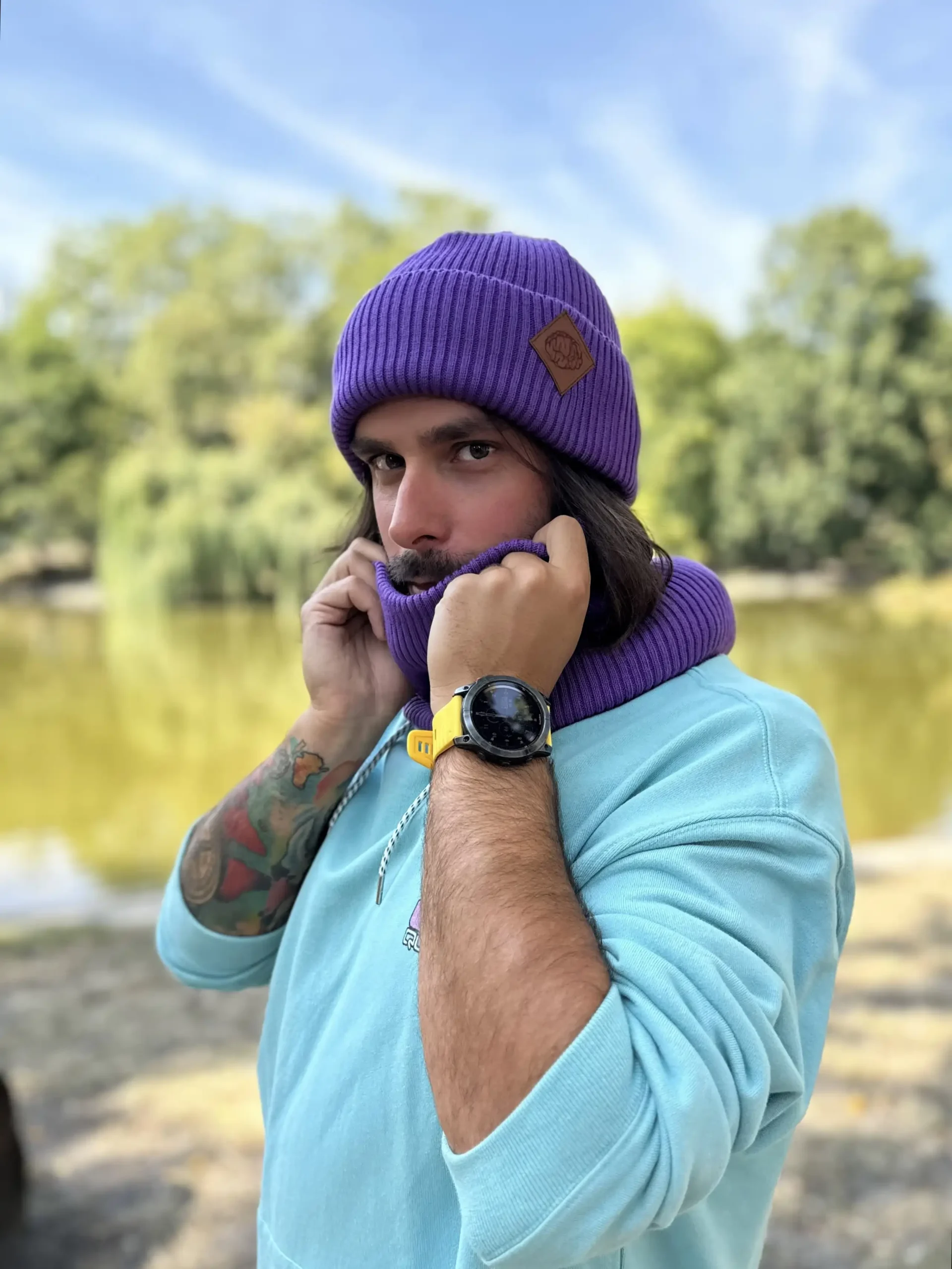 Męska bawełniana czapka beanie logo ekoskórka "Fiolet" 27 meska beanie scaled 1