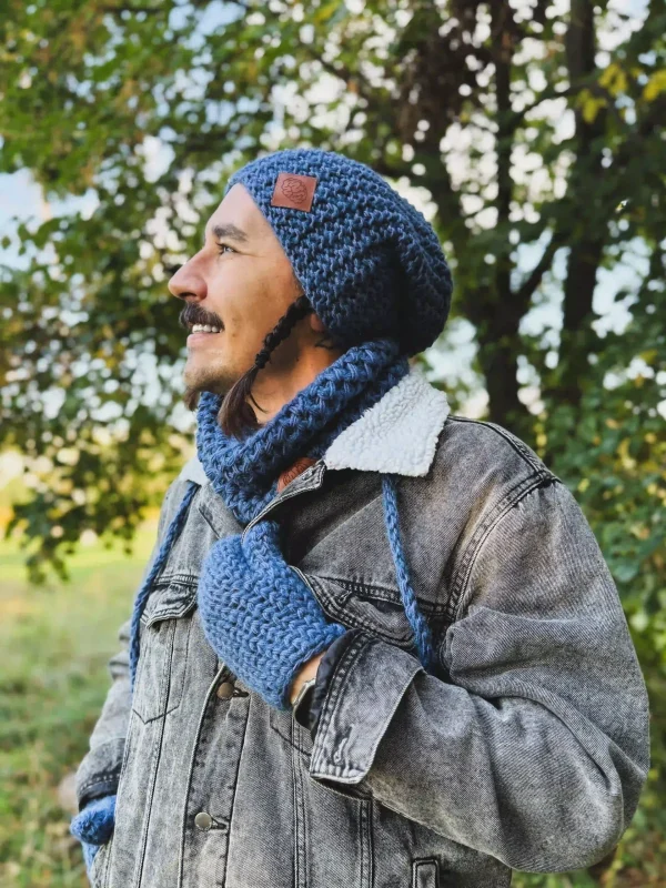 Męska czapka MERINO Neverland "Ciemny niebieski" + podszewka JEDWAB 8 meska czapka na drutach scaled 1