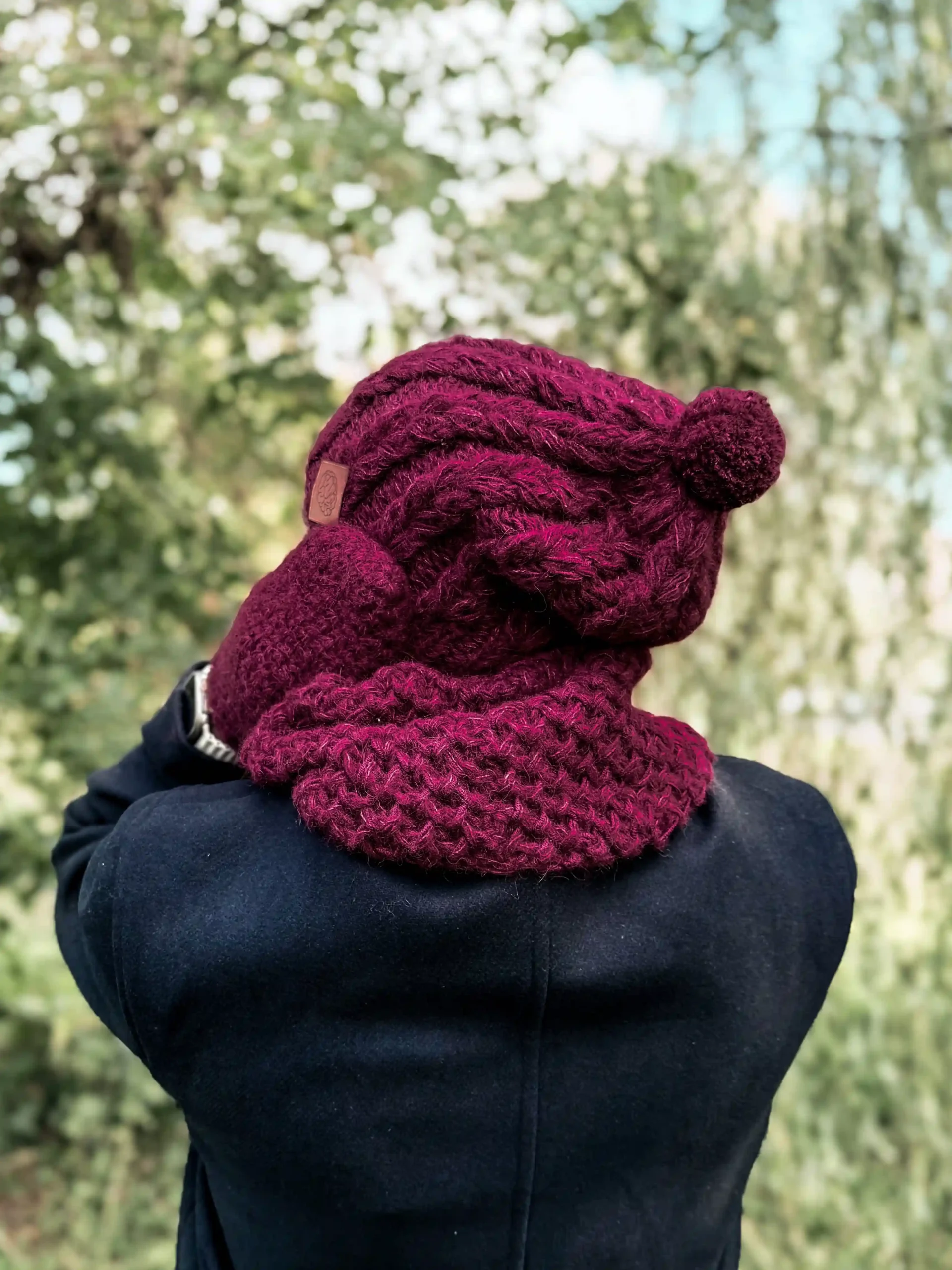 Męska czapka MERINO Smile "Bordo" + podszewka JEDWAB 6 meska czapka z pomponem merino bordo scaled 1