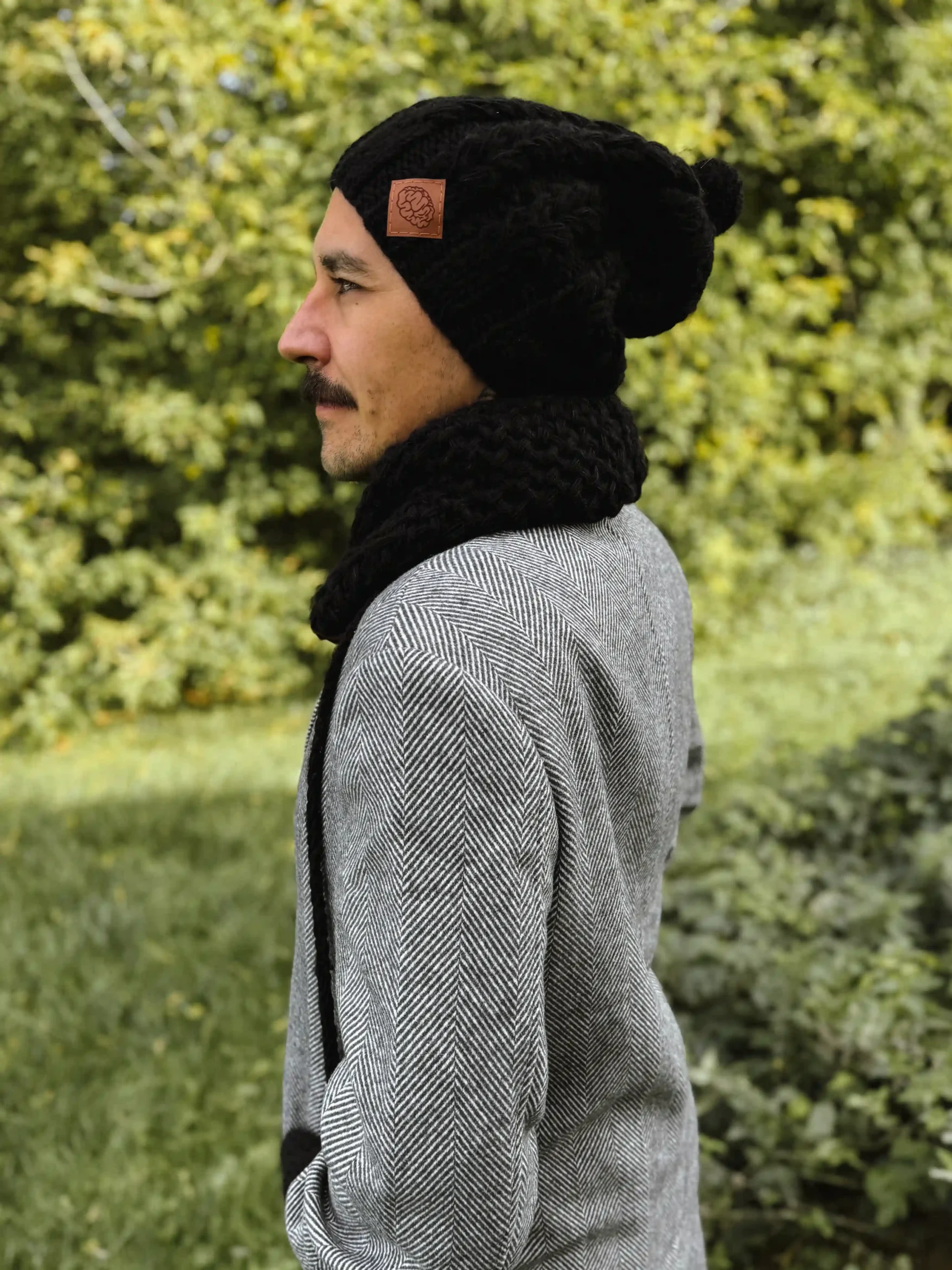 Męska czapka MERINO Smile "Czarny" + podszewka JEDWAB 30 meska czapka z pomponem merino scaled 1