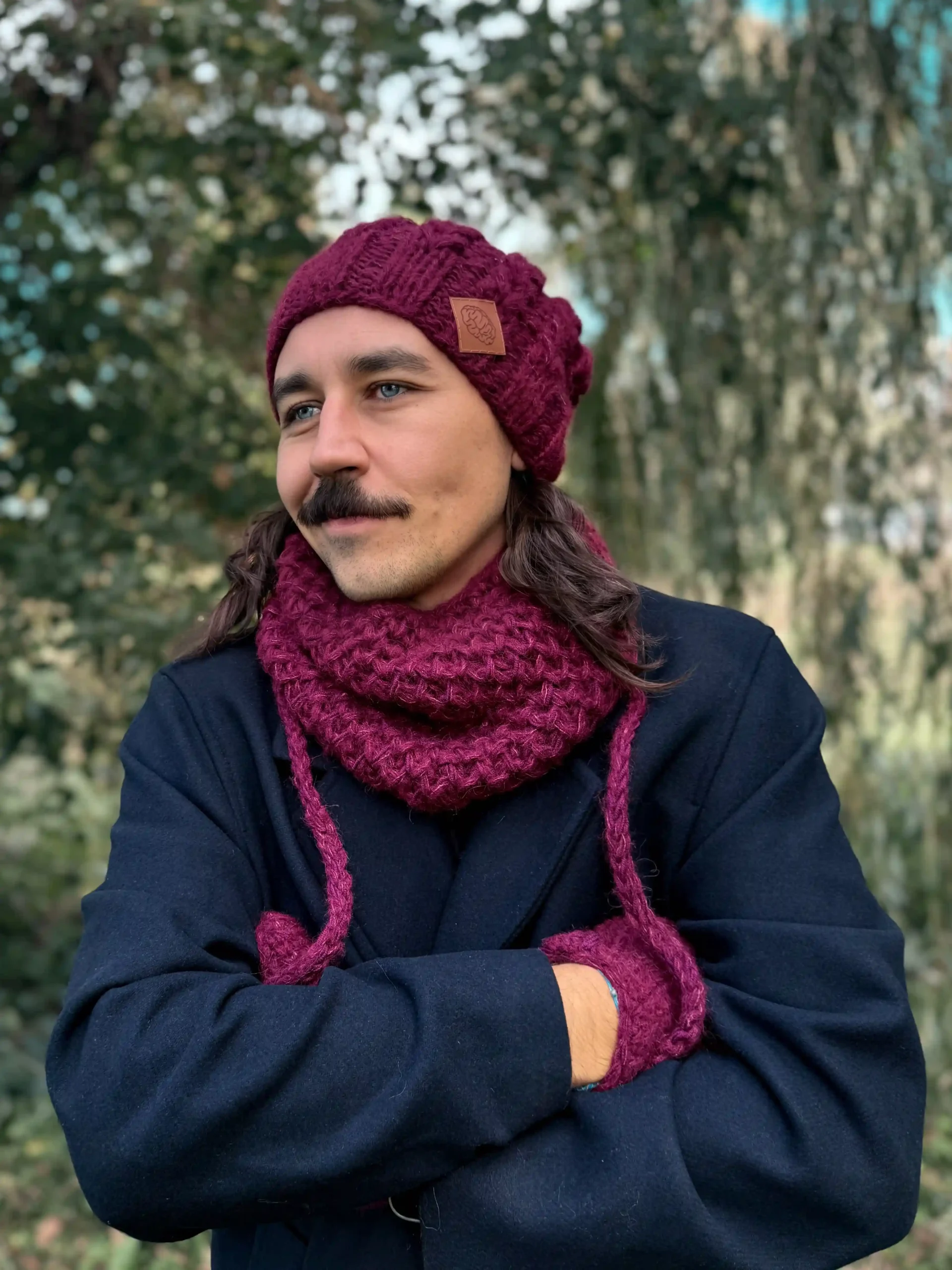 Męska czapka MERINO Smile "Bordo" + podszewka JEDWAB 4 meska czapka z pomponem scaled 1