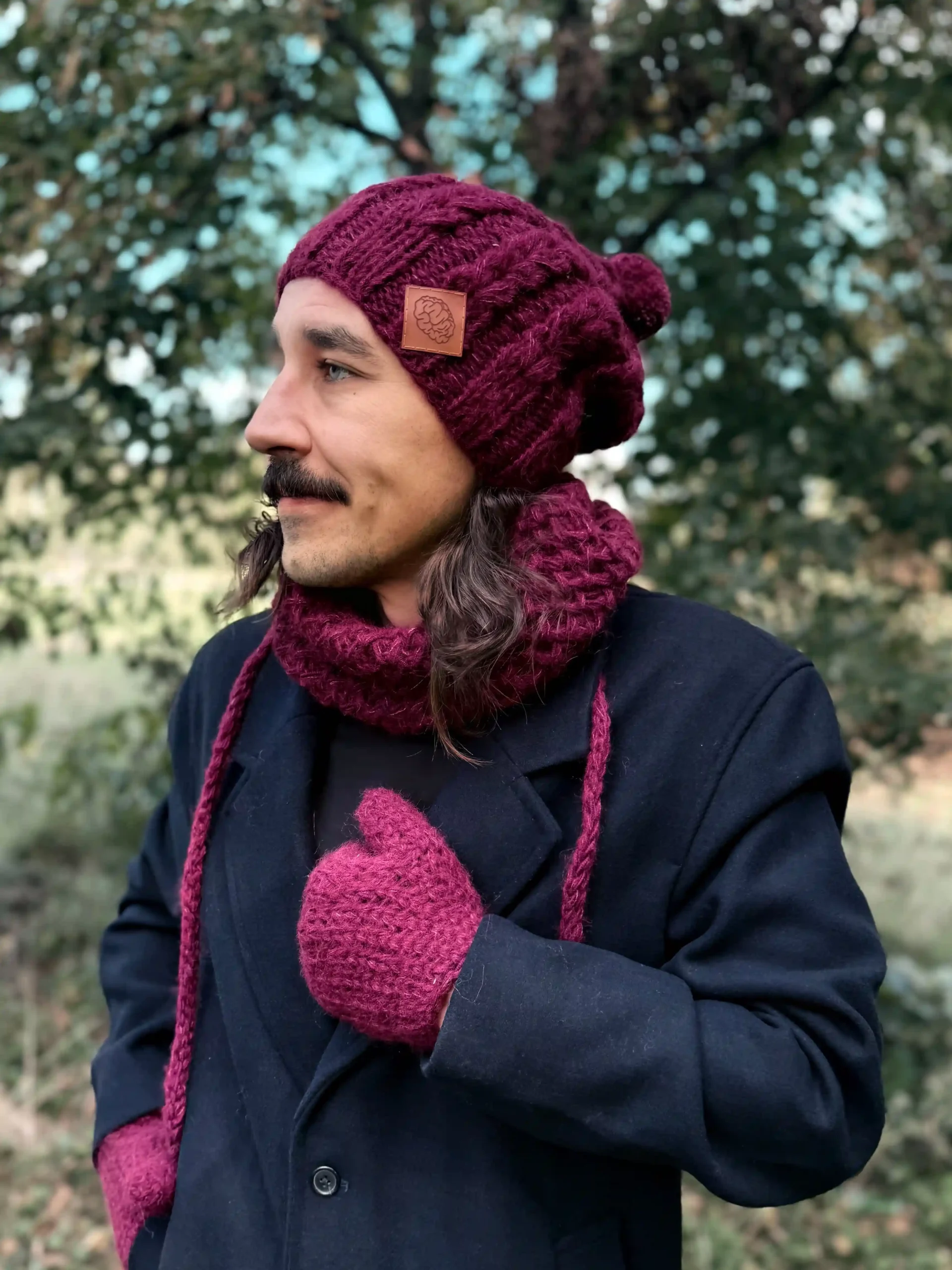 Męska czapka MERINO Smile "Bordo" + podszewka JEDWAB 2 meska czapka zimowa z pomponem merino bordowa scaled 1