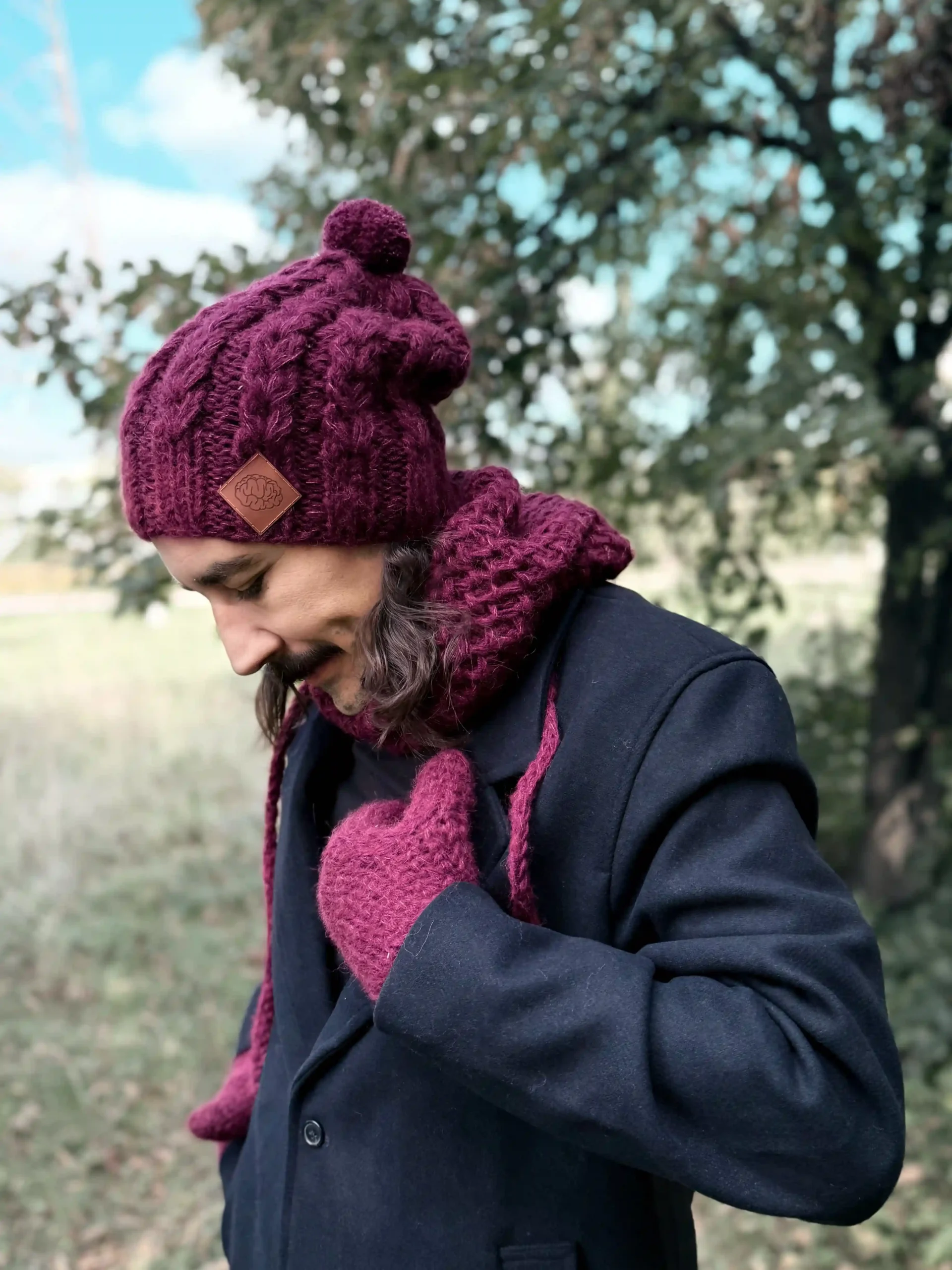 Męska czapka MERINO Smile "Bordo" + podszewka JEDWAB 1 meska czapka zimowa z pomponem scaled 1