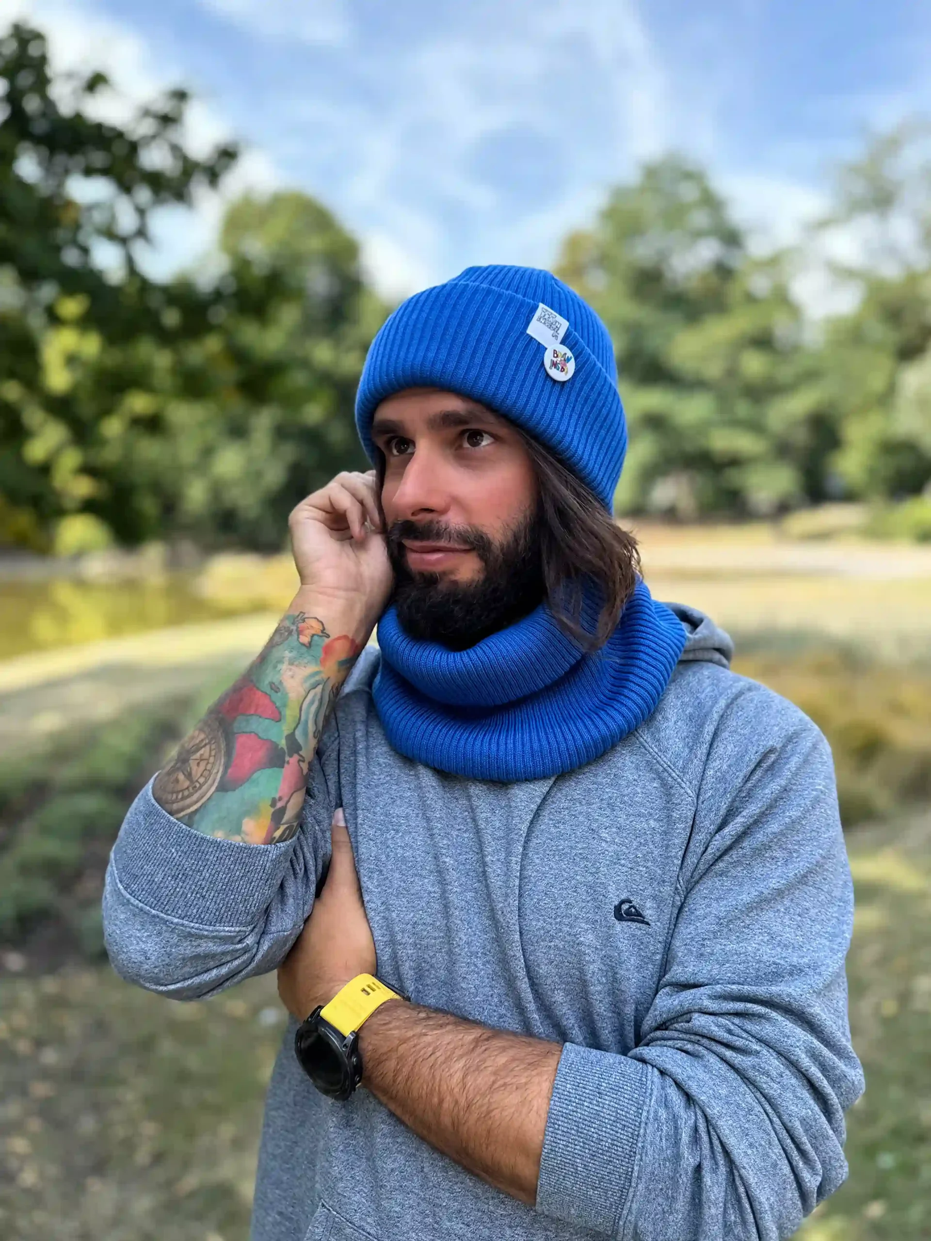 Męska czapka beanie z bawełny logo kolorowe "Niebieski Kobalt" 1 meski komin na zime niebieski bawelna scaled 1