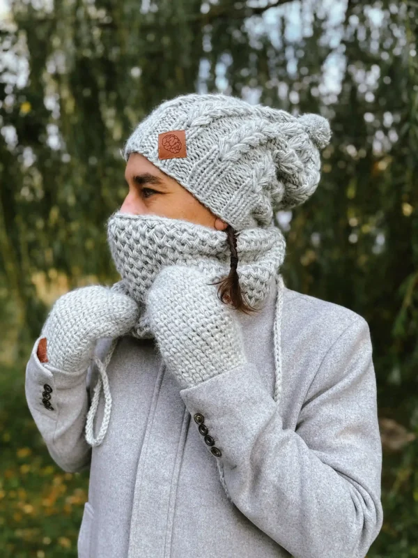 Męski mały komin MERINO "Wybielony szary" 8 meski komplet zimowy scaled 1