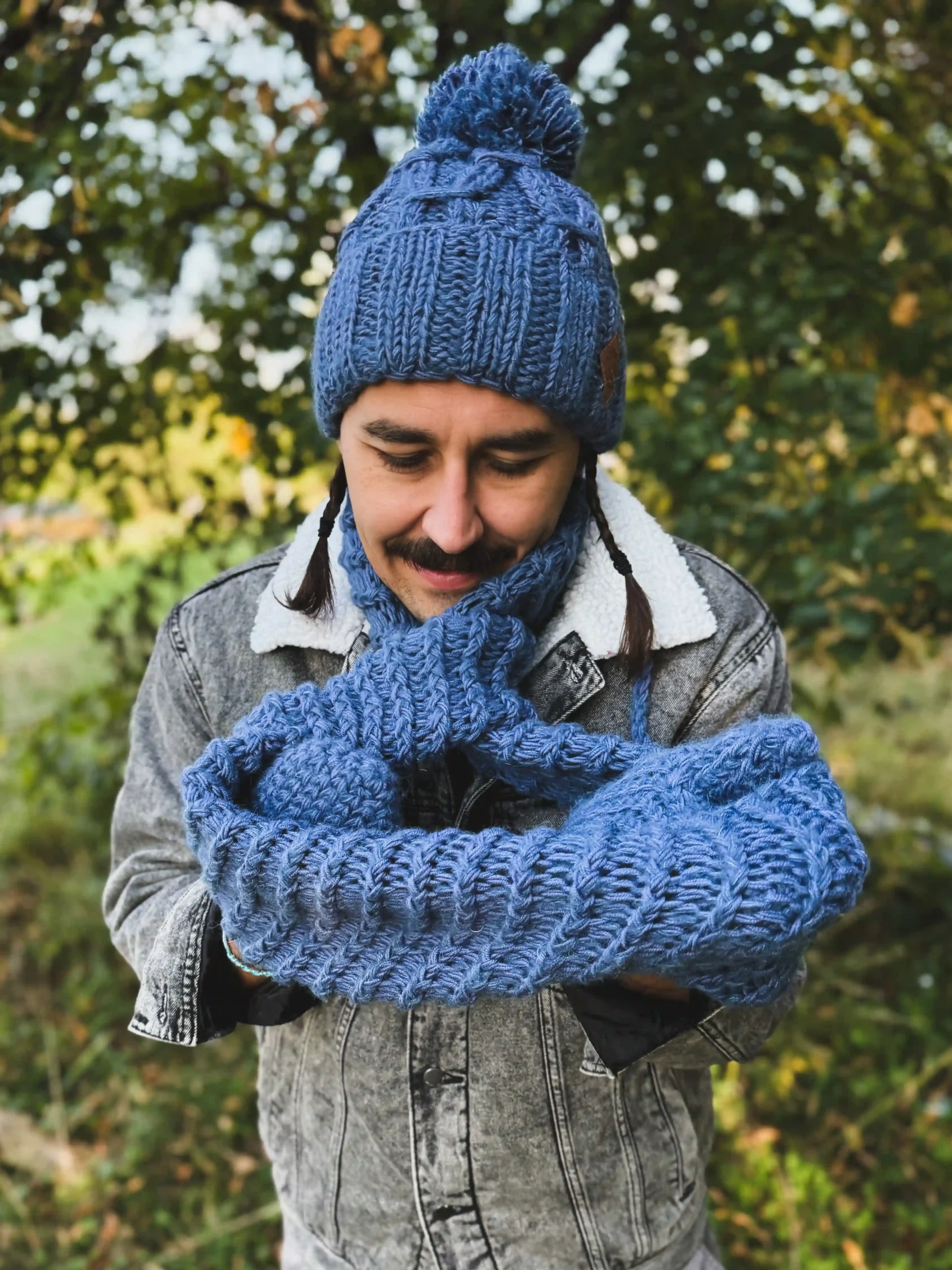 Męski komin MERINO "Ciemny niebieski" 138 meski szal merino niebieski scaled 1