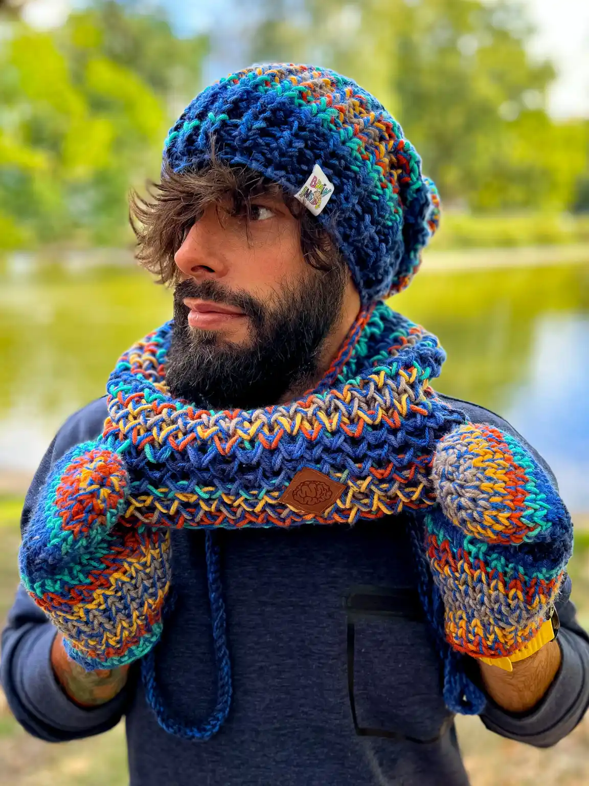 Męski mały komin MERINO 50% "Górski potok" 38 meski komin handmade