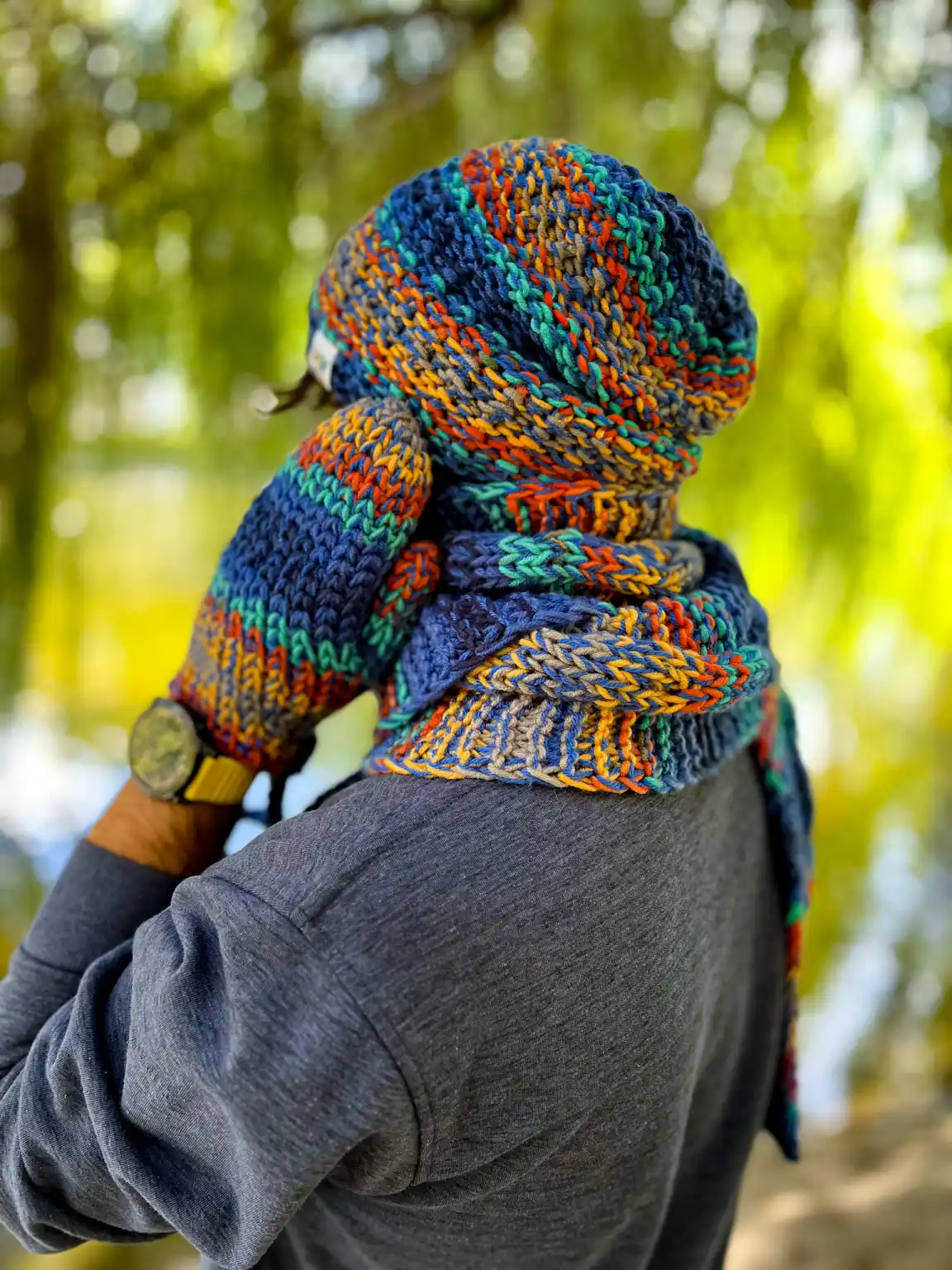Męski szal MERINO 50% ,,Górski potok szalik" 32 meski szalik handmade
