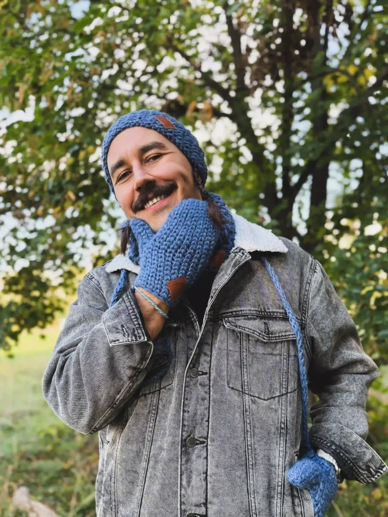 meskie rekawiczki merino niebieskie ze sznurkiem scaled 1