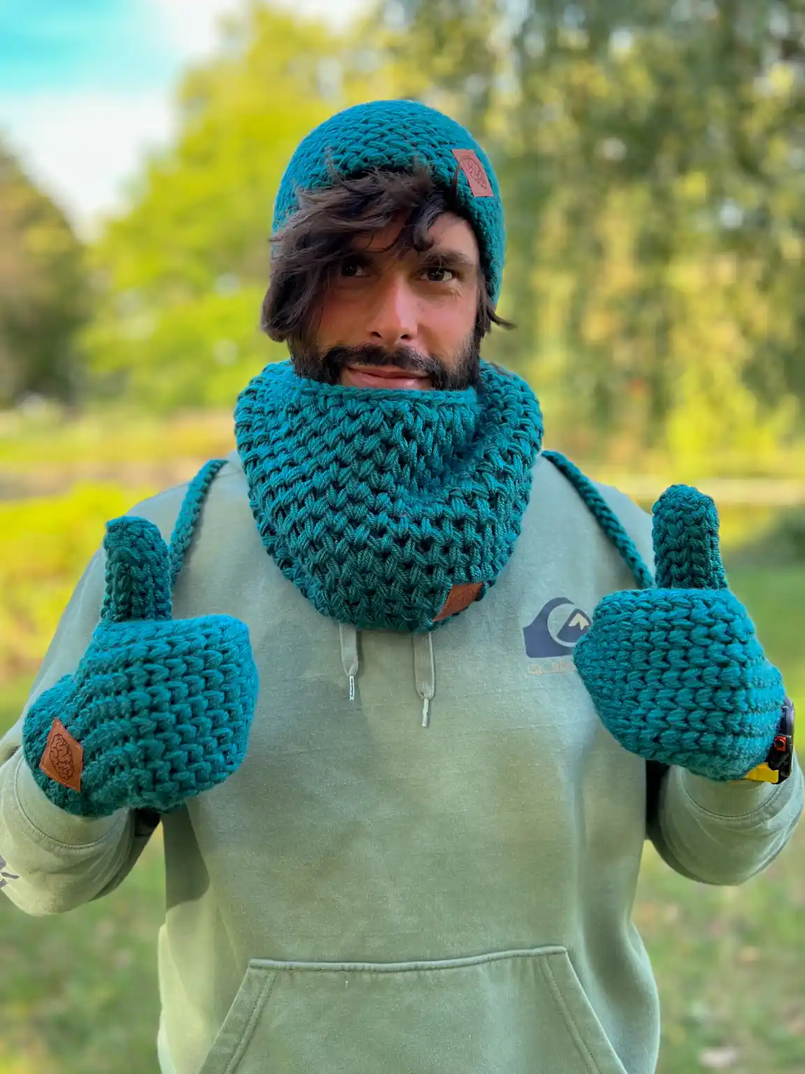 Męskie rękawiczki handmade ze sznureczkiem ,,Leśny zielony" 145 meskie rekawice handmade