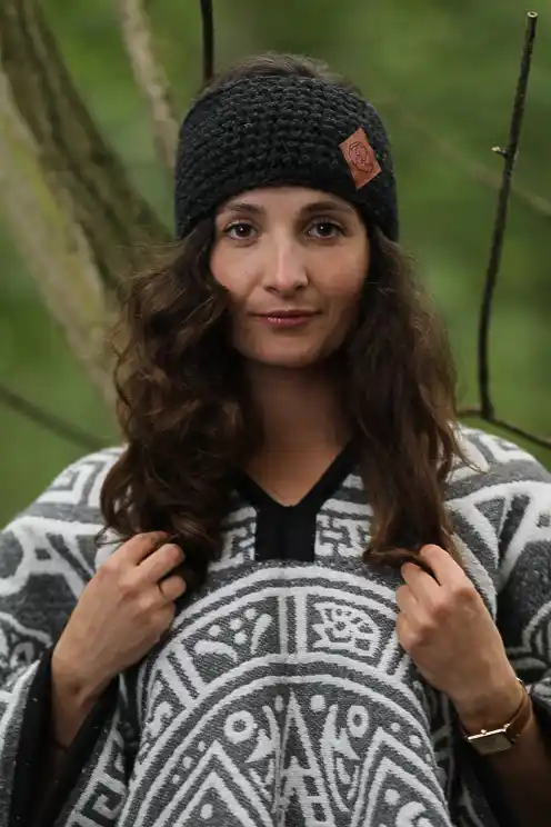 OPASKA podszyta polarem ,,Perłowy czarny" 45 opaska czarna handmade