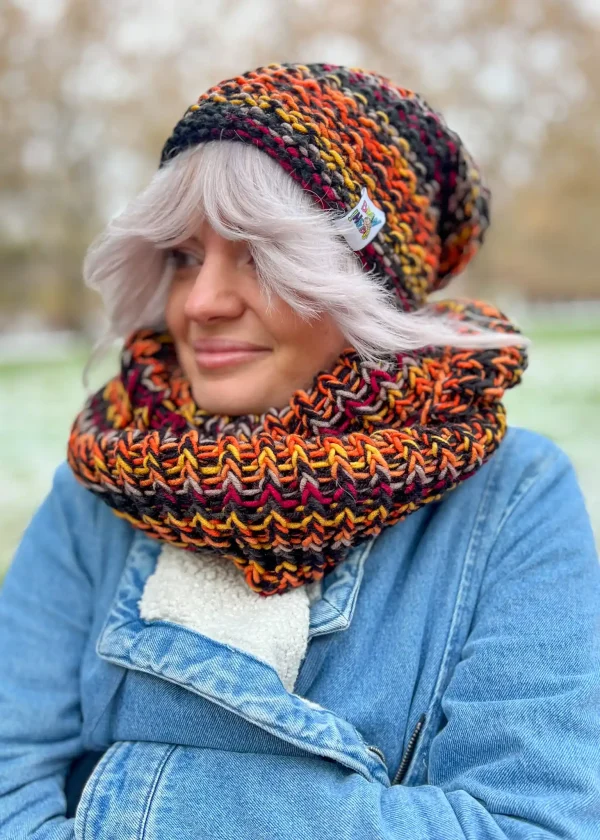 Komin MERINO 50% "Ciemna jesień" 8 oryginalna czapka zimowa