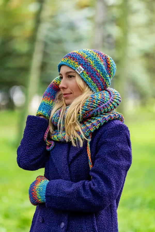 Czapka MERINO 50% "Tęcza Błękit" EXPLORER 7 polski producent czapek zimowych