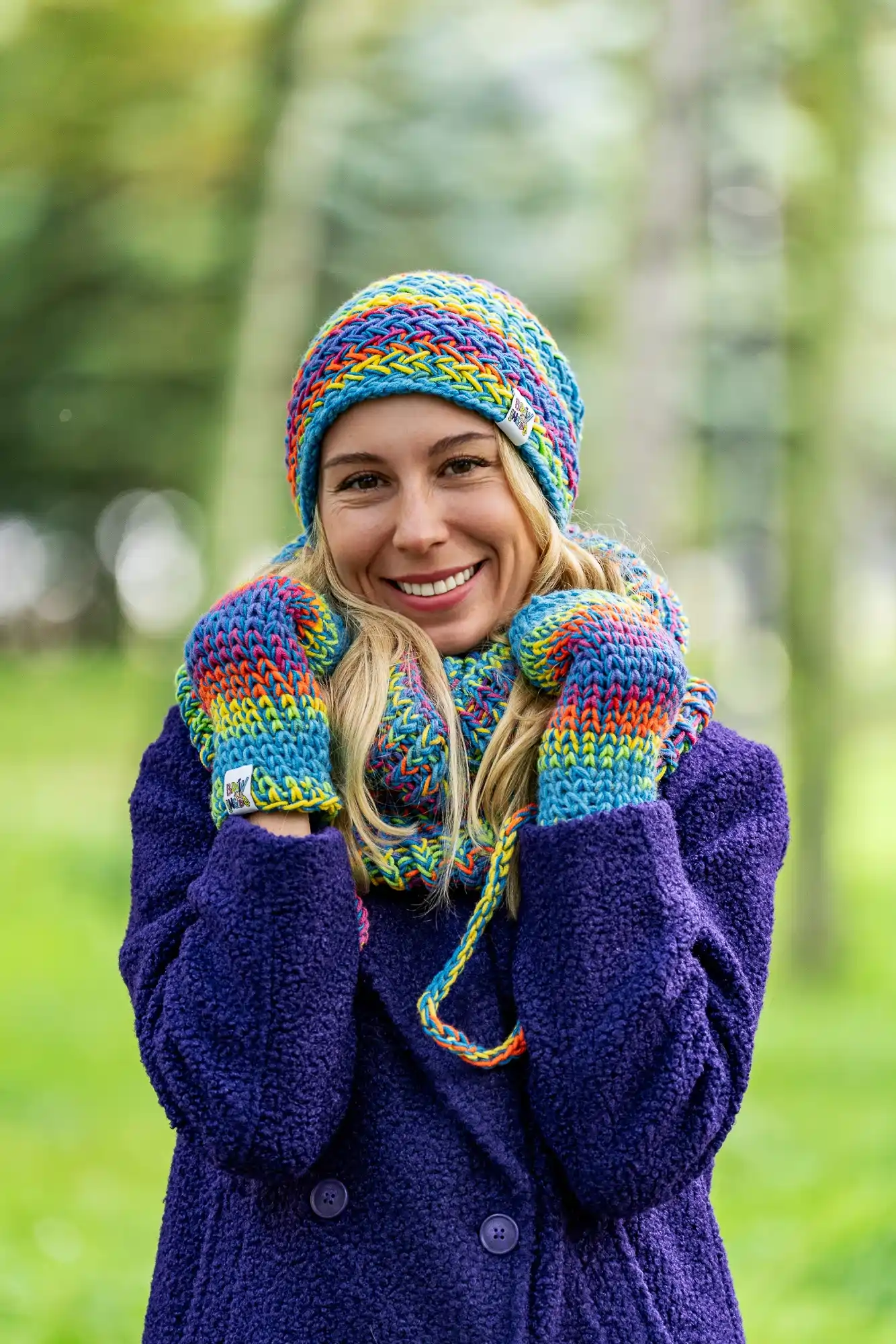 Rękawiczki MERINO 50% "Tęcza Błękit" 61 produkcja czapek zimowych
