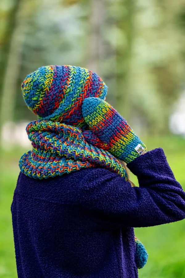 Czapka MERINO 50% "Tęcza Błękit" EXPLORER 8 produkcja rekawiczek