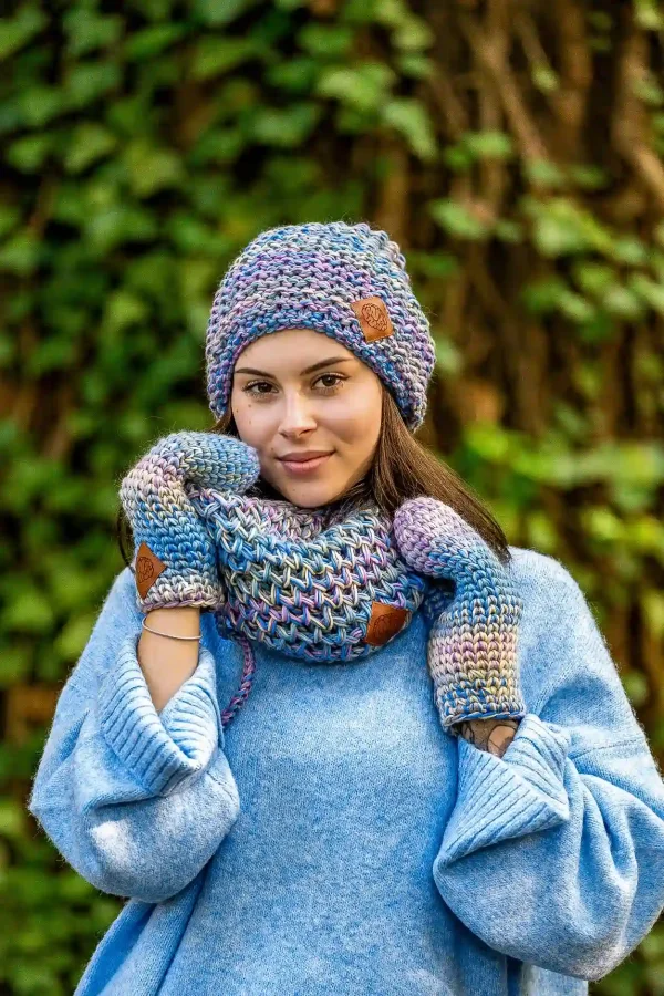 Mały komin MERINO 100% "Pastele" 15 rekawiczki damskie merino kolorowe