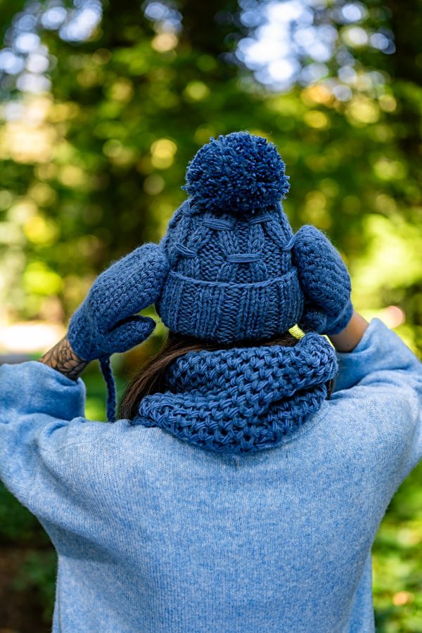 Czapka MERINO Euforia "Ciemny niebieski" 10 rekawiczki na sznurku merino