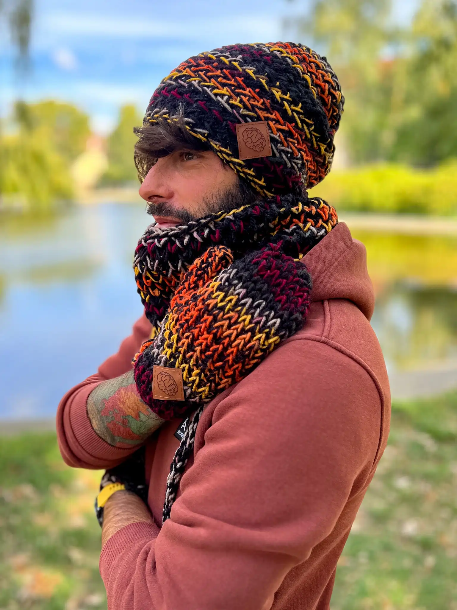 Męskie rękawiczki handmade ,,Ciemna jesień" 122 rekawizki merino dla mezczyzny