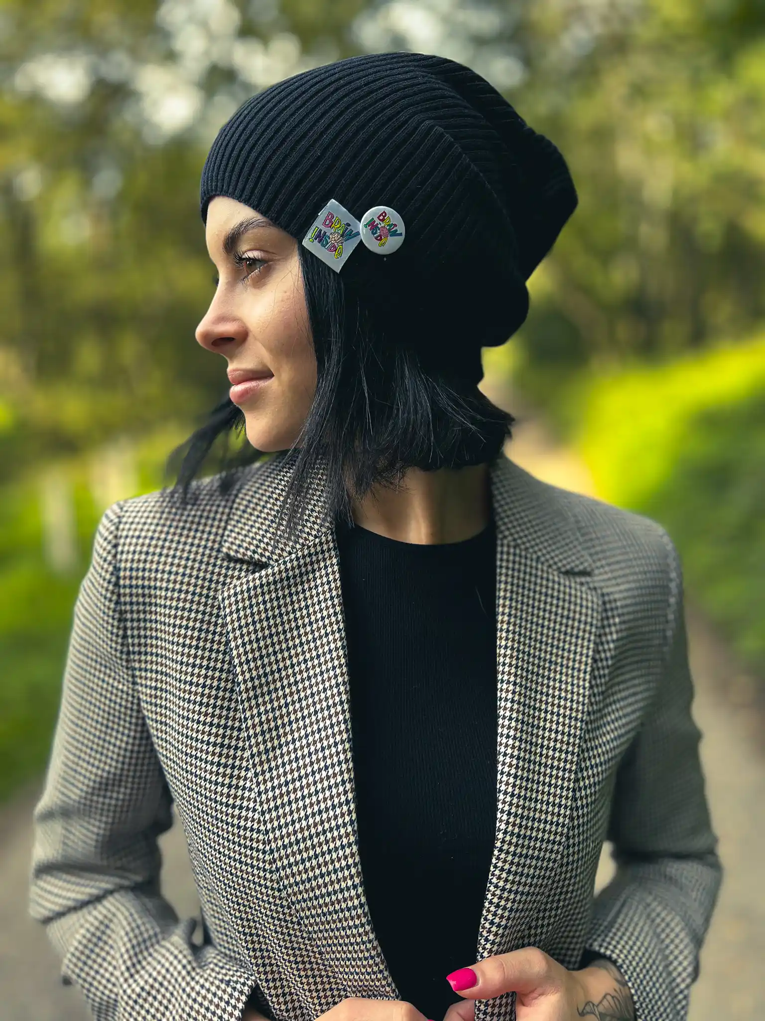 Czapka beanie z bawełny logo kolorowe "Czarny" 191 stylowa bawelniana czapka w kolorze czarnym