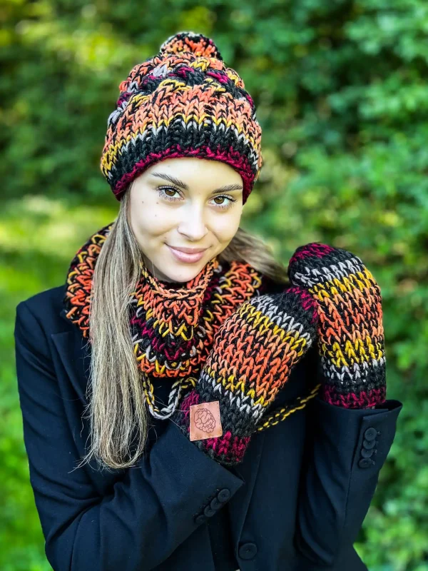 Mały komin MERINO 50% "Ciemna jesień" 8 szal handmade
