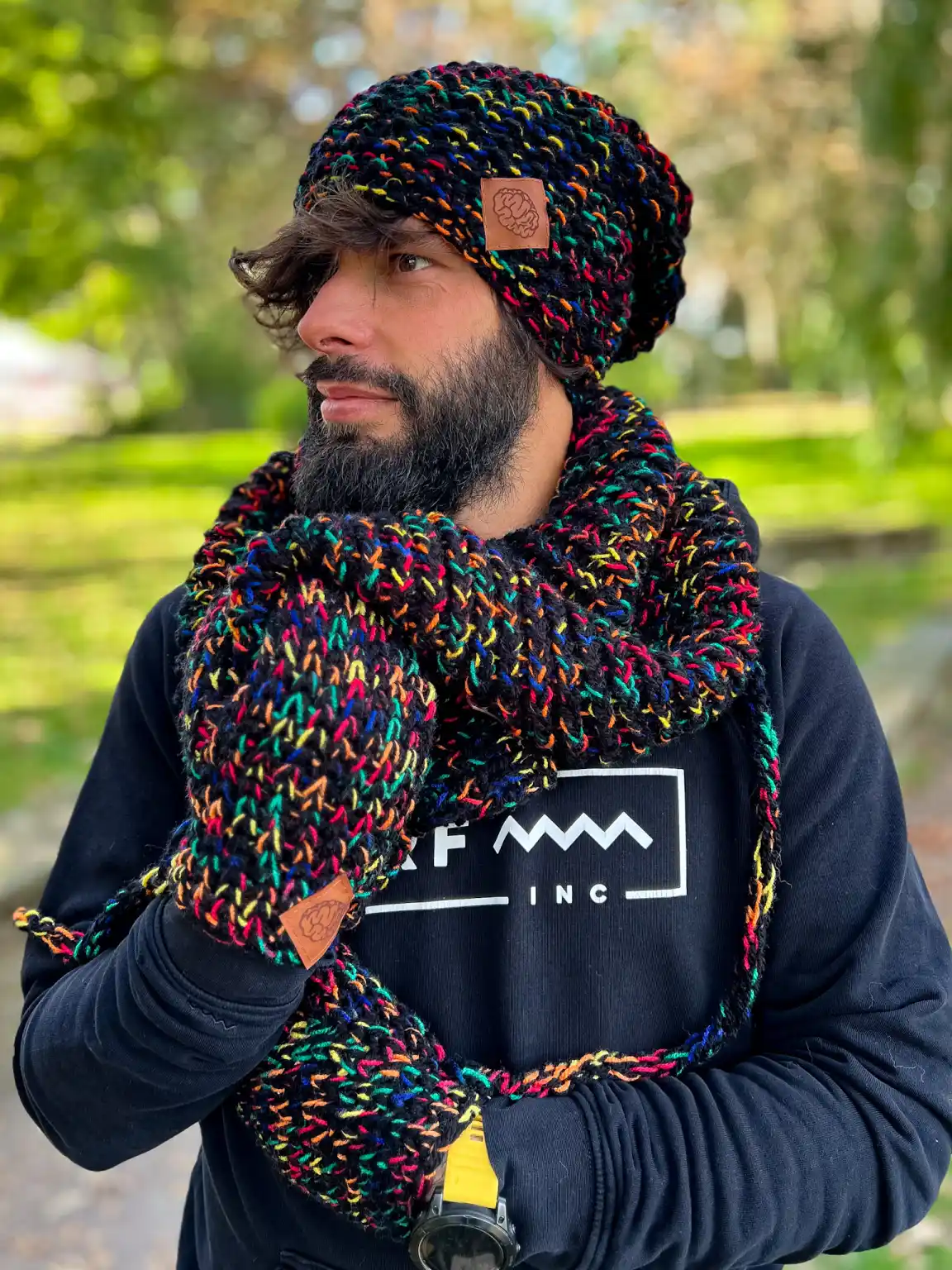 Męski komin MERINO 75% "Czarne czerwienie" 181 szal meski handmade