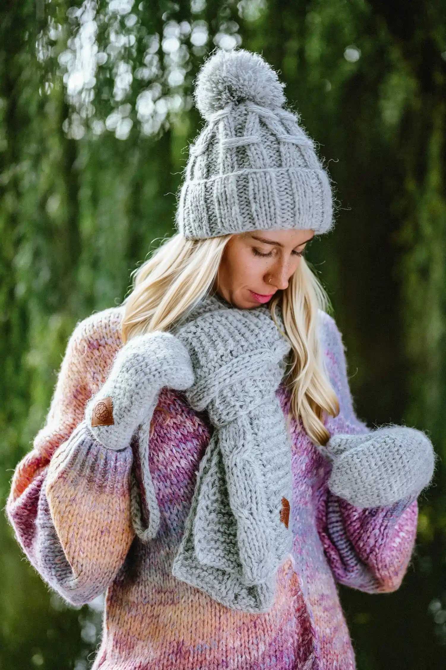 Rękawiczki MERINO "Wybielony szary" 140 szalik merino 2
