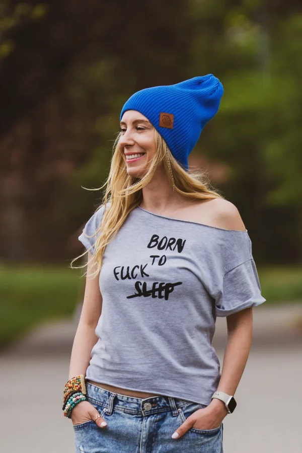 Szary t-shirt z napisem Born to fuck 11 szara bawelniana koszulka scaled 1