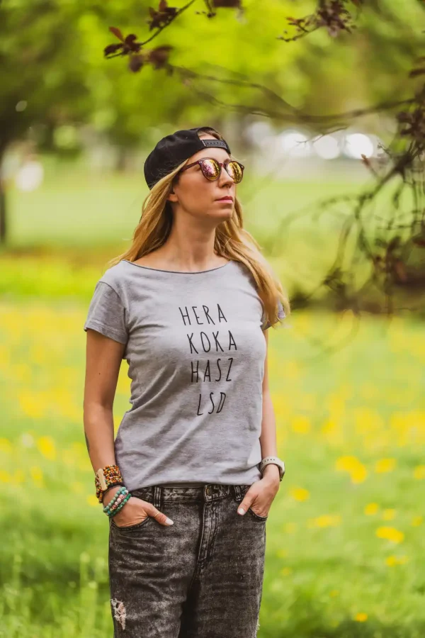Szary top z napisem Hera koka hasz LSD 10 szara koszulka hera koka