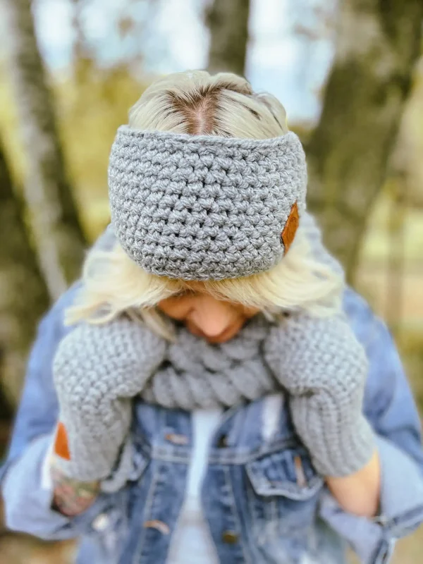 Ciepła opaska zimowa ,,Szary" 11 szara opaska handmade