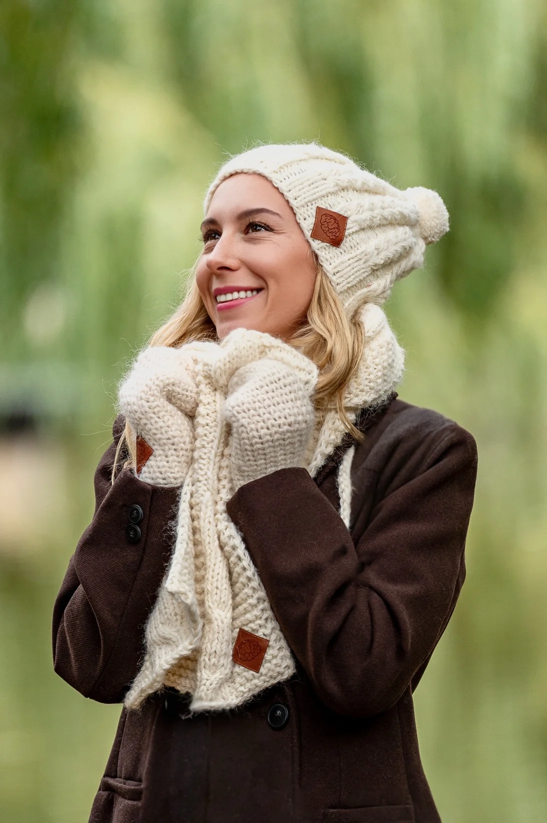 Czapka MERINO Smile “Beżowy ecru” + podszewka JEDWAB 114 zimowa czapka merino 1