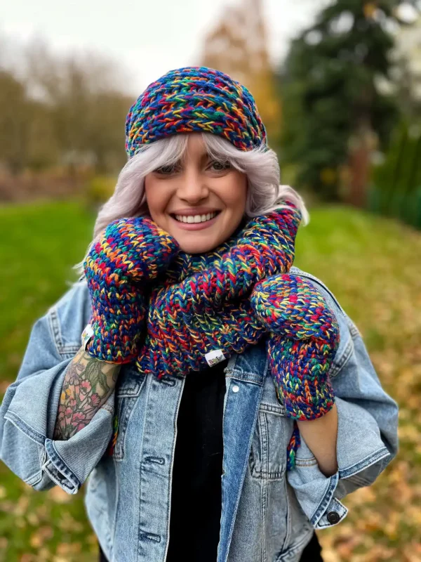 Komin ręcznie robiony "Pokojowe granaty" 7 zimowy dlugi komin unisex