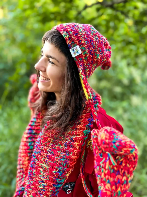 Komin MERINO 50% ręcznie robiony "Czerwienie" 11 Dziergany czerwony komin, idealny do zawijania na dwa razy