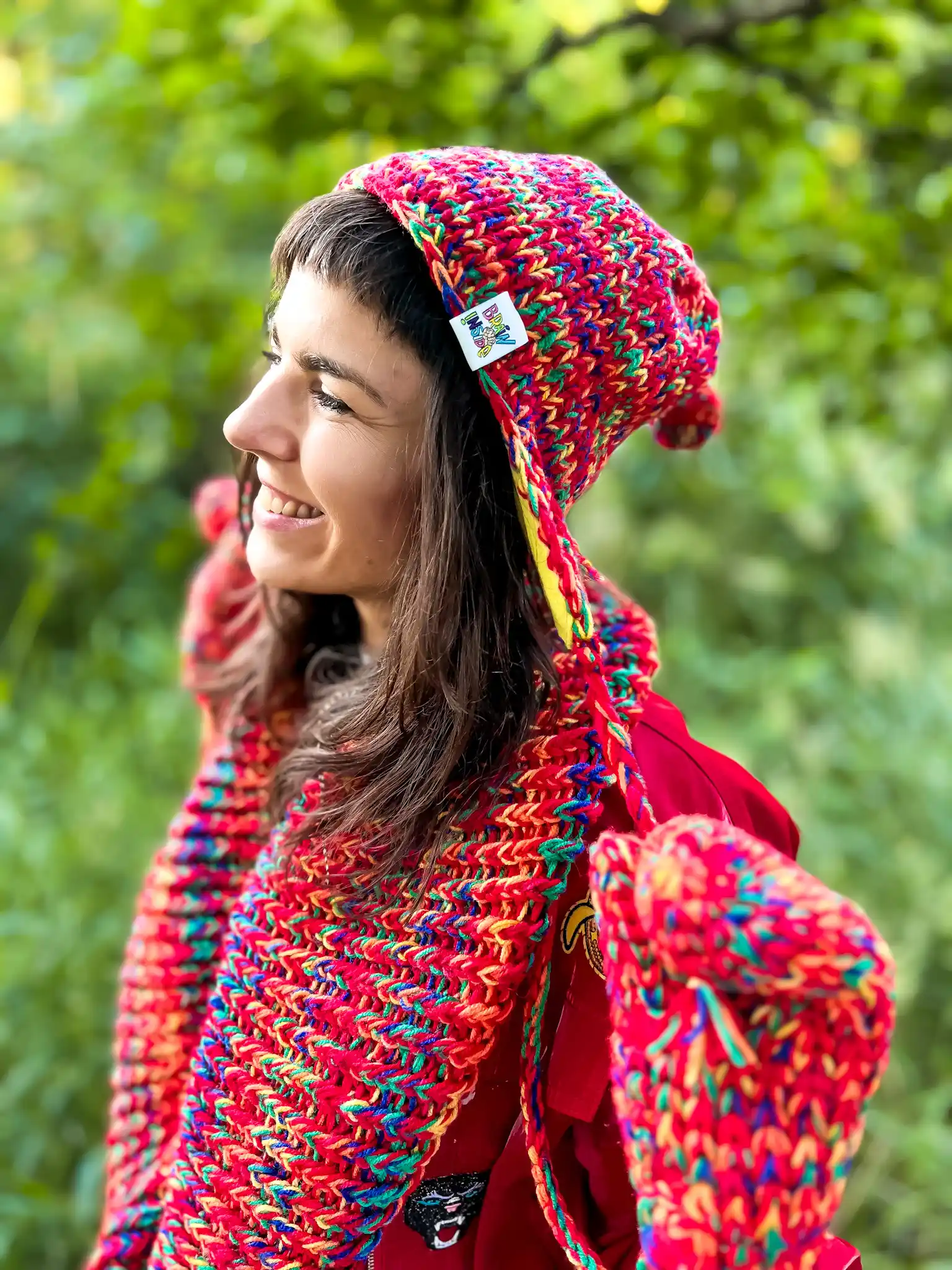 Komin MERINO 50% ręcznie robiony "Czerwienie" 51 Dziergany czerwony komin, idealny do zawijania na dwa razy