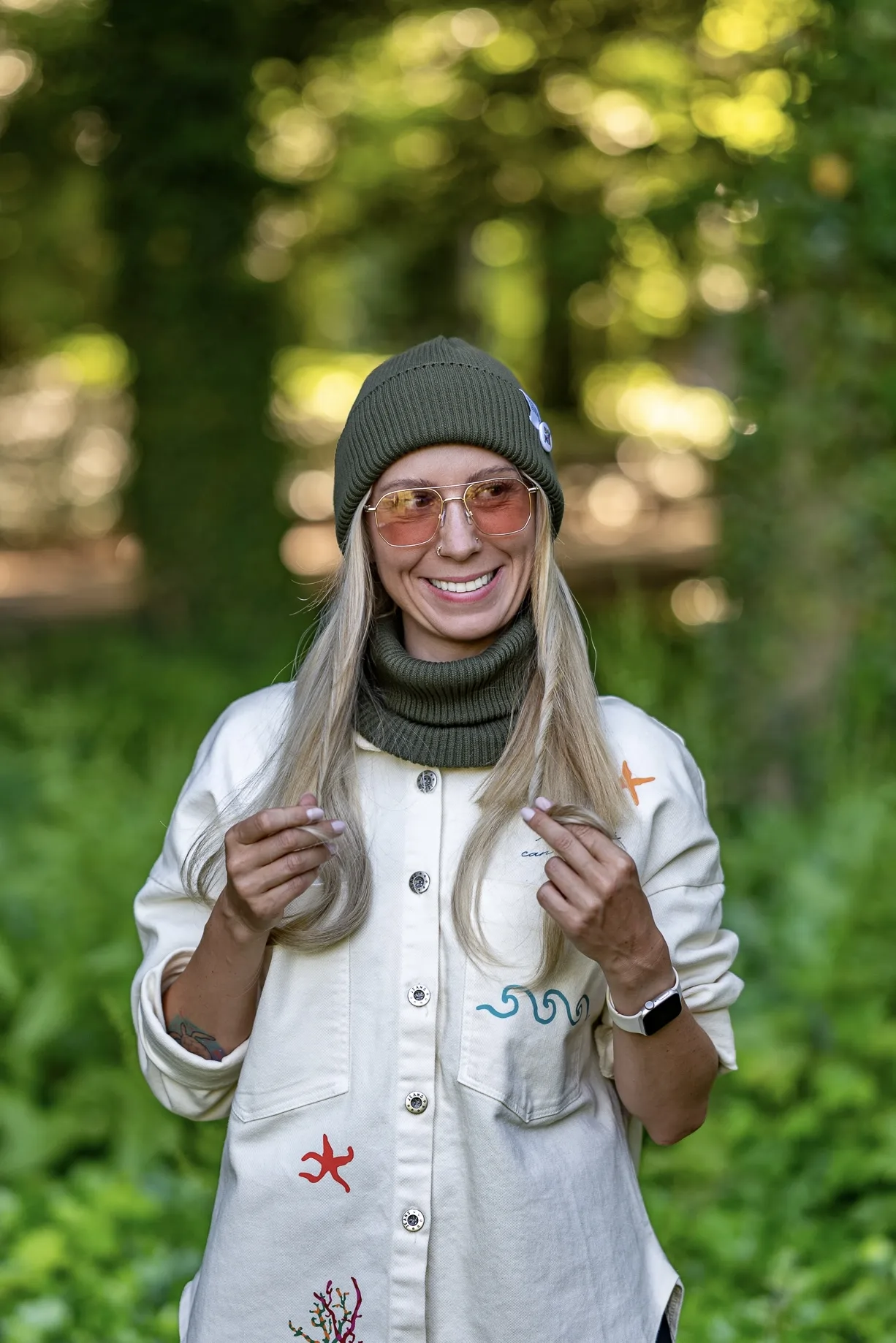 Czapka wywijana z bawełny logo kolorowe "Khaki Ciemny Zielony" 143 Glowne beanie kolor