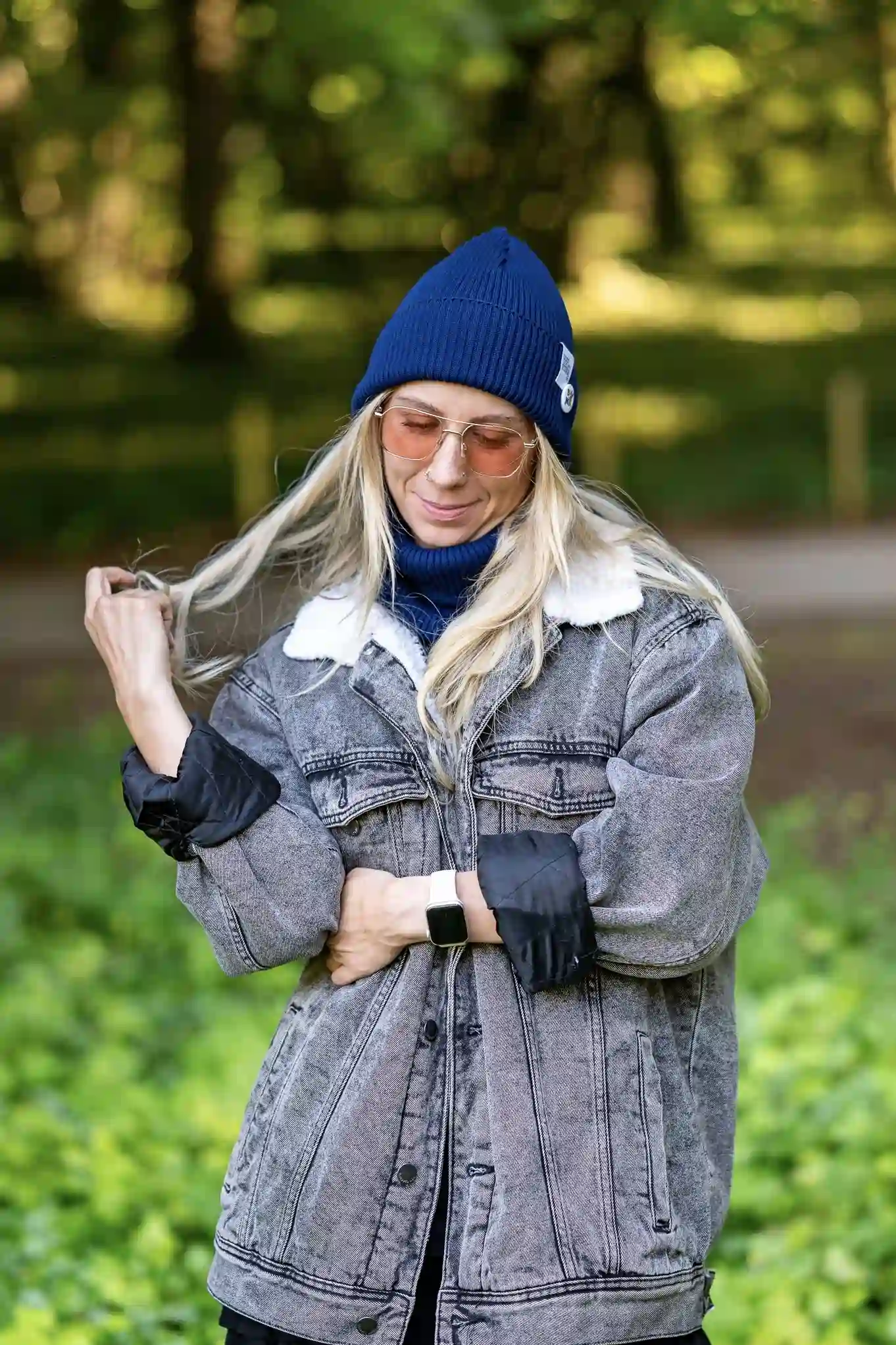 Damska czapka beanie z bawełny logo kolorowe "Ciemny Granat Navy" 178 bawełniany komin damski