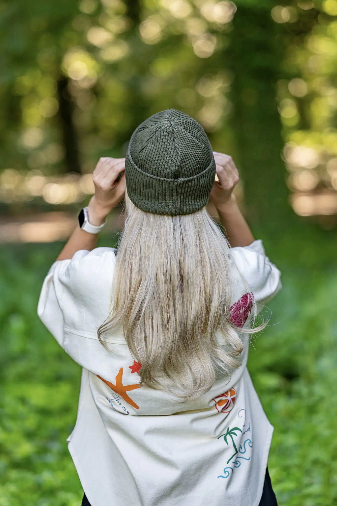 Bawełniana czapka wywijana logo ekoskórka "Khaki Ciemny Zielony" 10 ciepla czapka damska 1