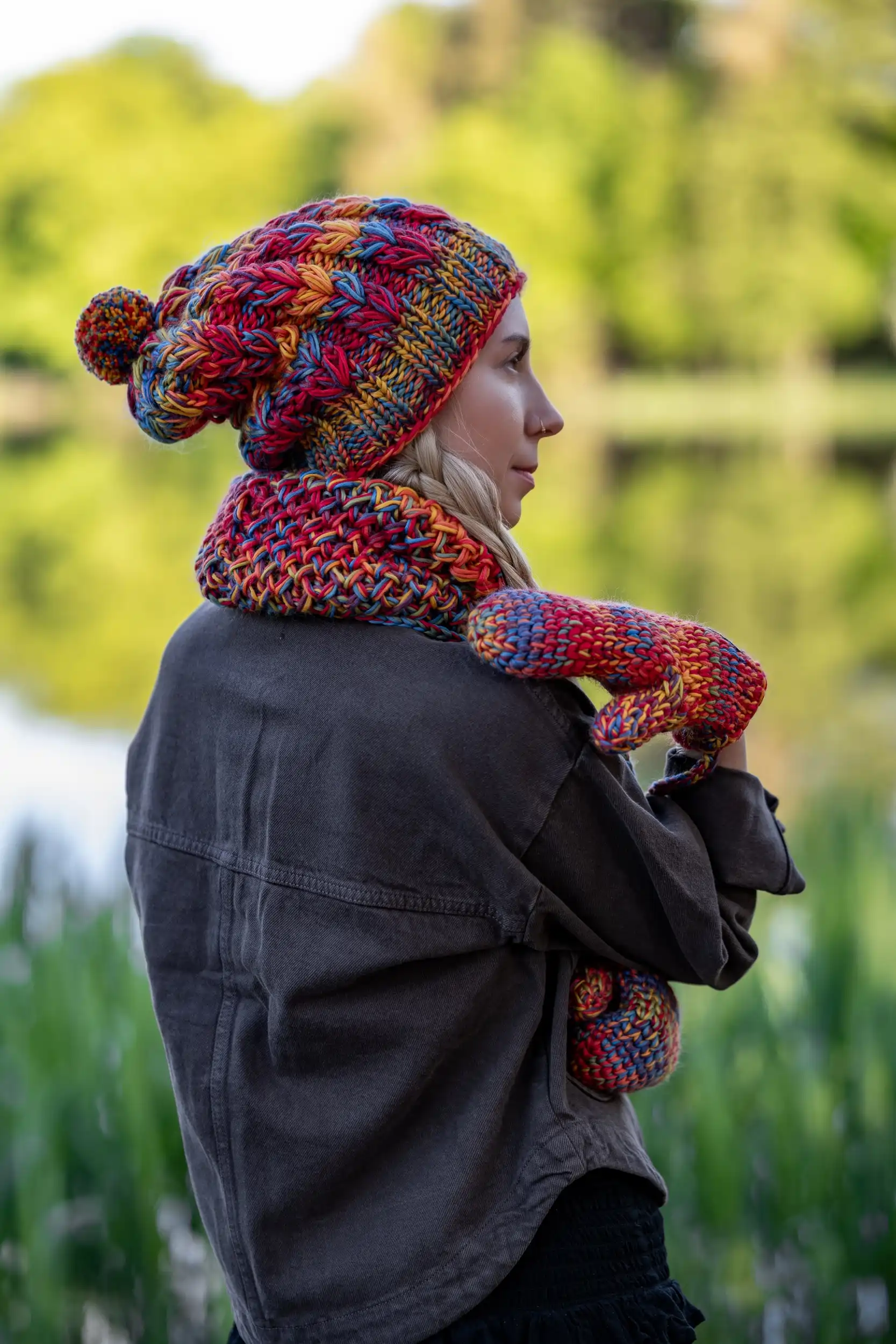 Czapka MERINO Smile "Przygaszone Czerwienie" + podszewka BAWEŁNA 182 czapka handmade z pomponem