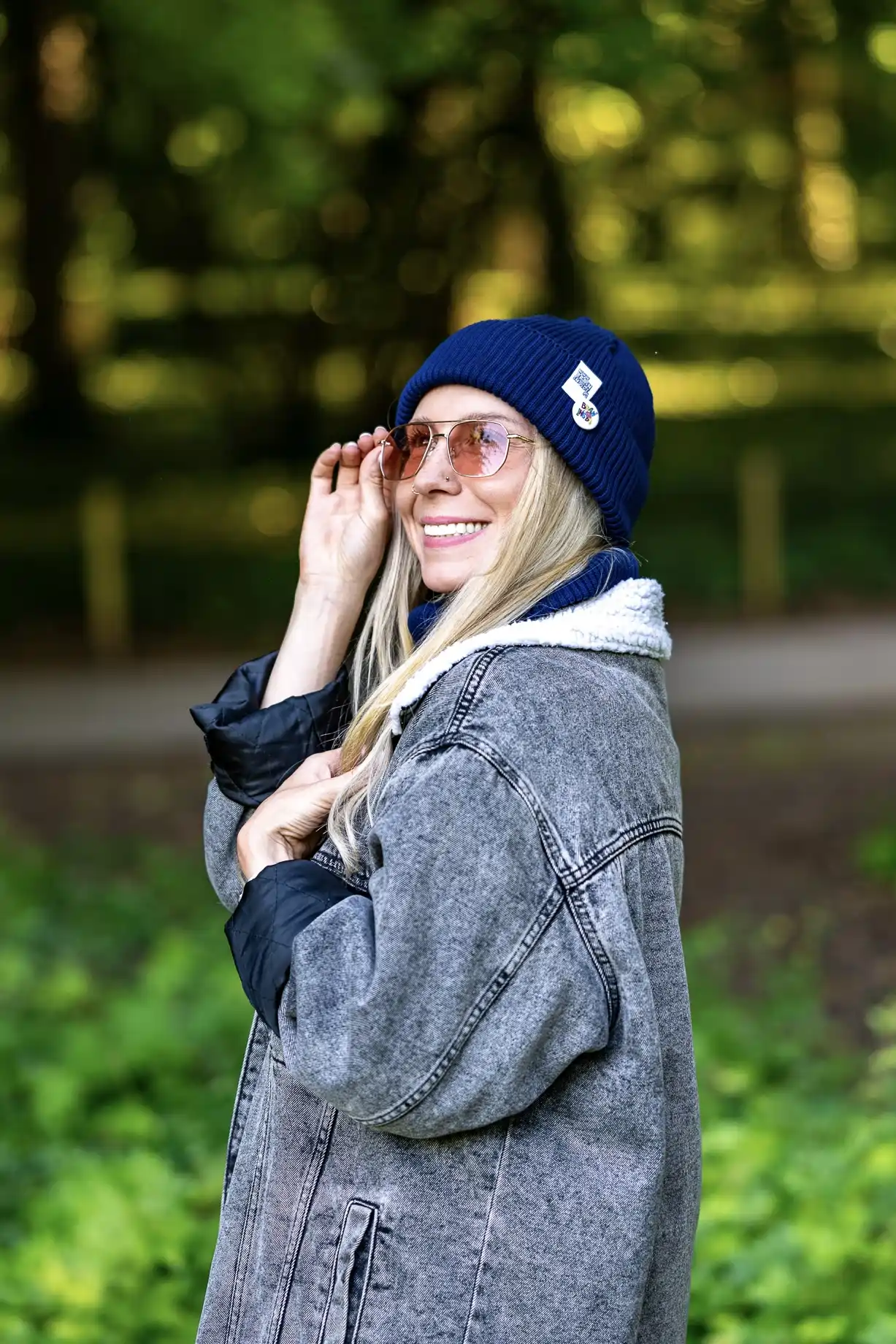 Damska czapka beanie z bawełny logo kolorowe "Ciemny Granat Navy" 177 czapka na jesień i zimę