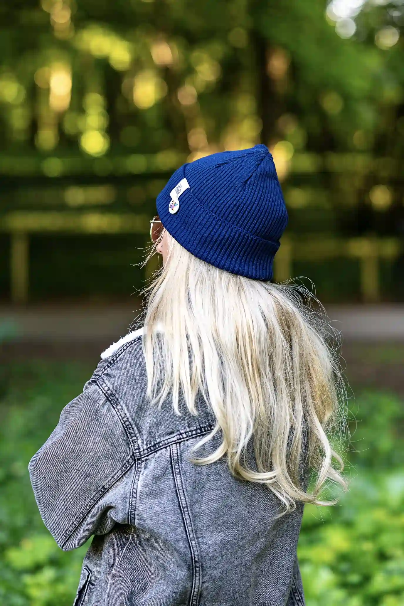 Damska czapka beanie z bawełny logo kolorowe "Ciemny Granat Navy" 179 czapka na wiosnę