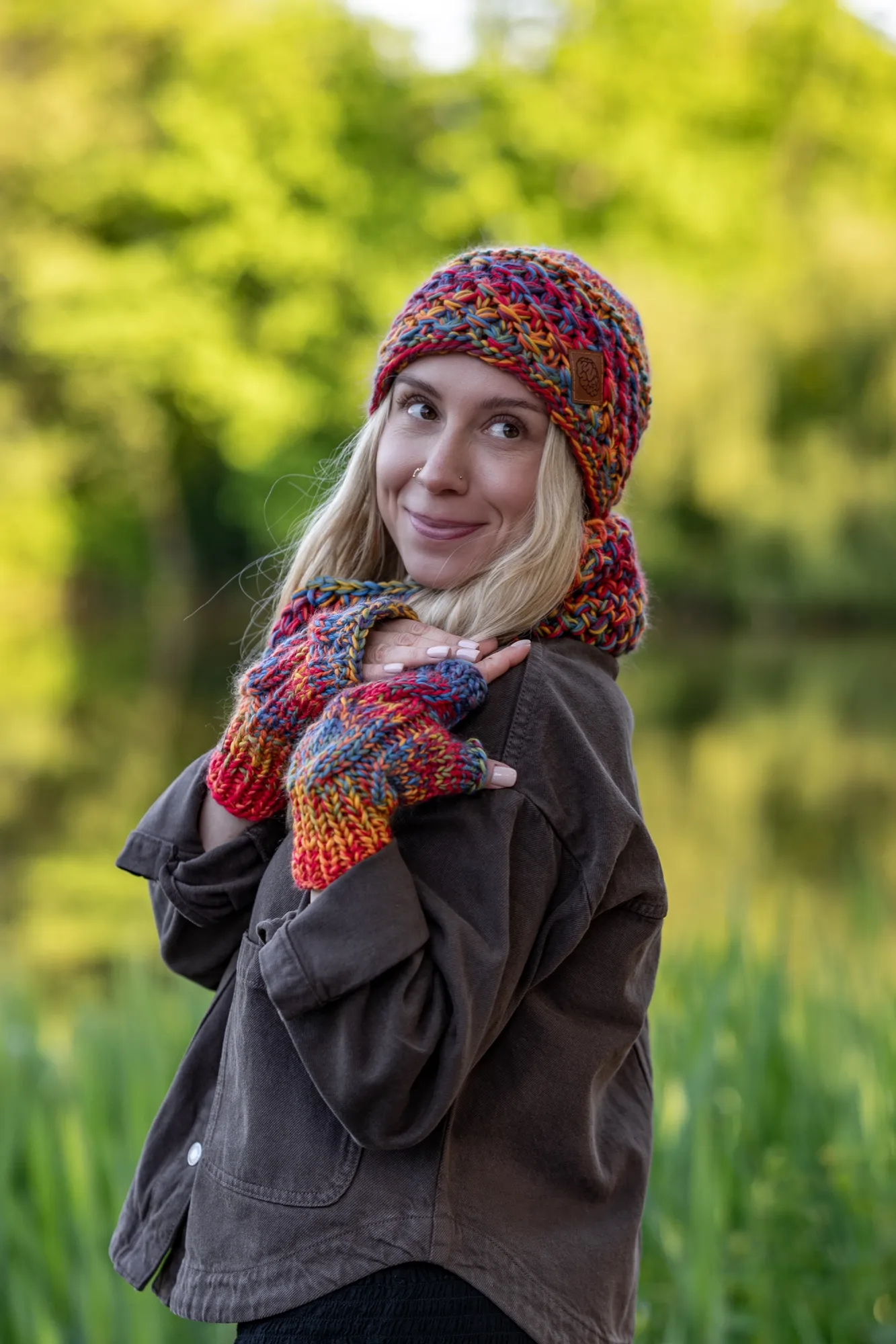 Czapka MERINO 100% Hope "Przygaszone Czerwienie" + podszewka BAWEŁNA 173 czapka wełniana z podszewką