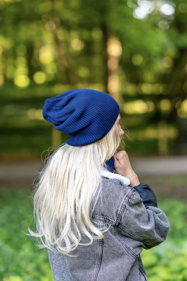 Bawełniana czapka damska logo ekoskórka "Ciemny Granat Navy" 9 damska bawełniana czapka