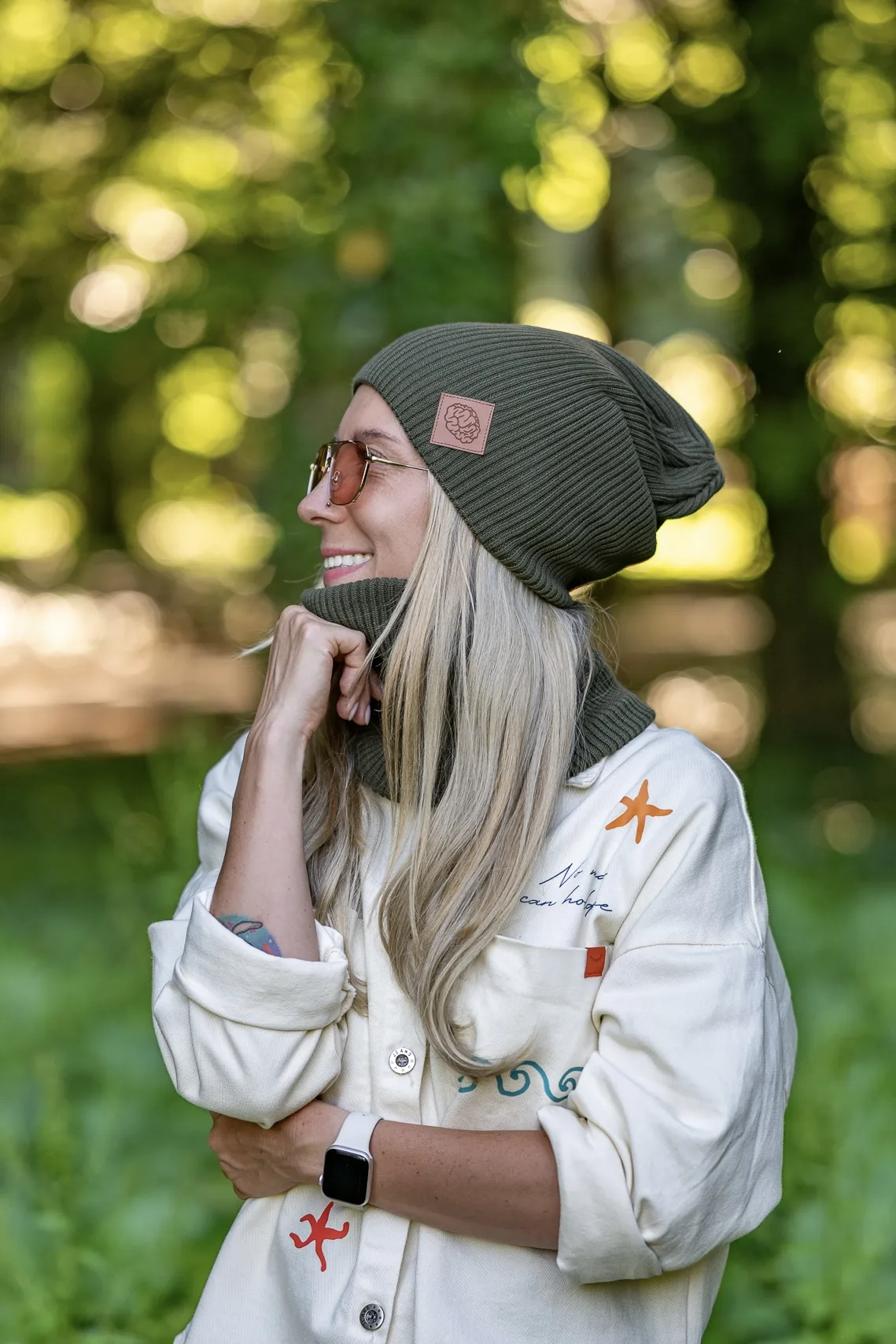 Bawełniany komin Damski "Khaki Ciemny Zielony” 5 damska czapka smerfetka
