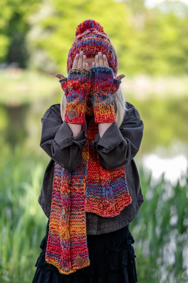 Mitenki MERINO ,,Przygaszone Czerwienie" 17 damskie mitenki merino