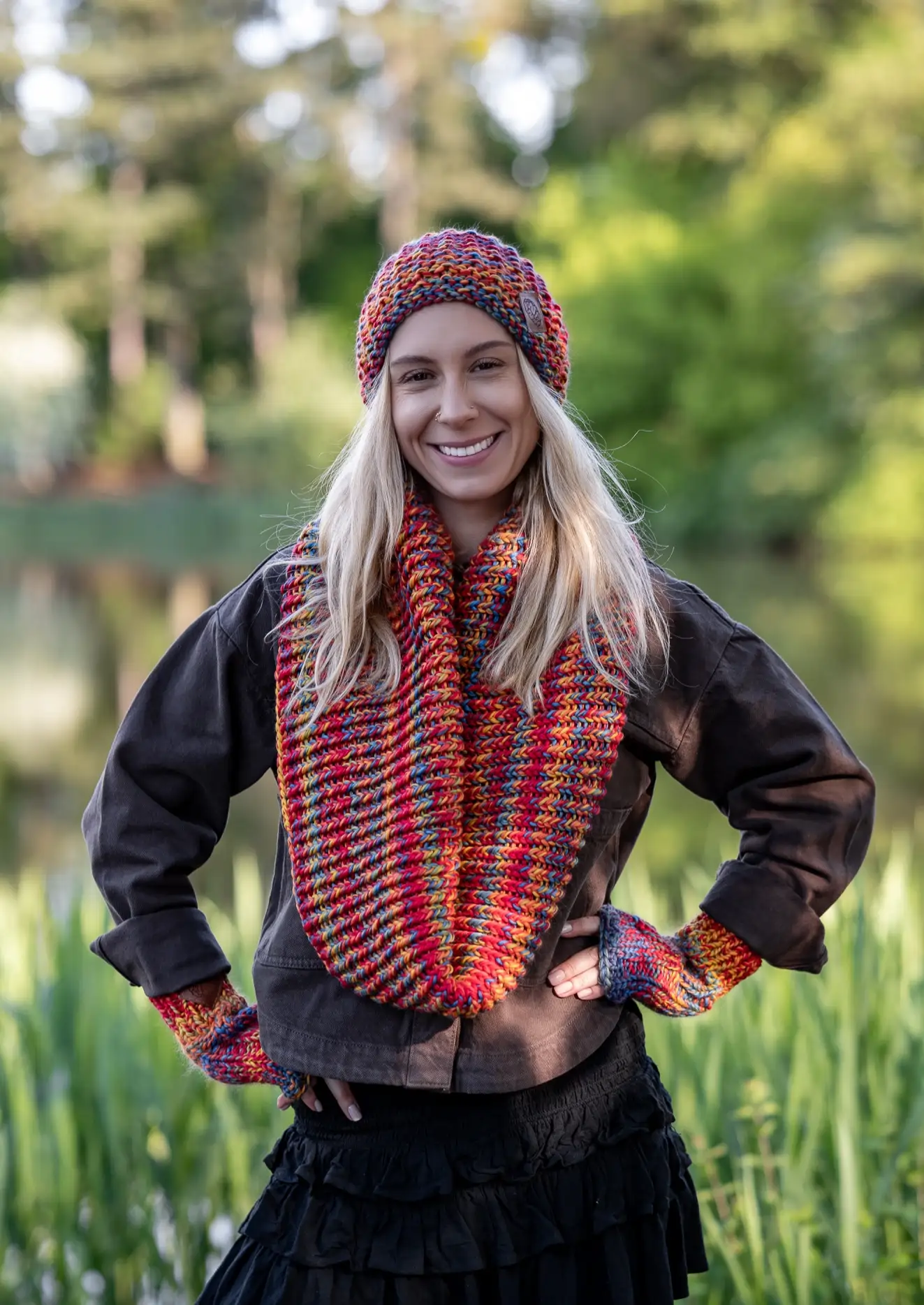 Komin MERINO 100% „Przygaszone Czerwienie” 207 duży komin merino